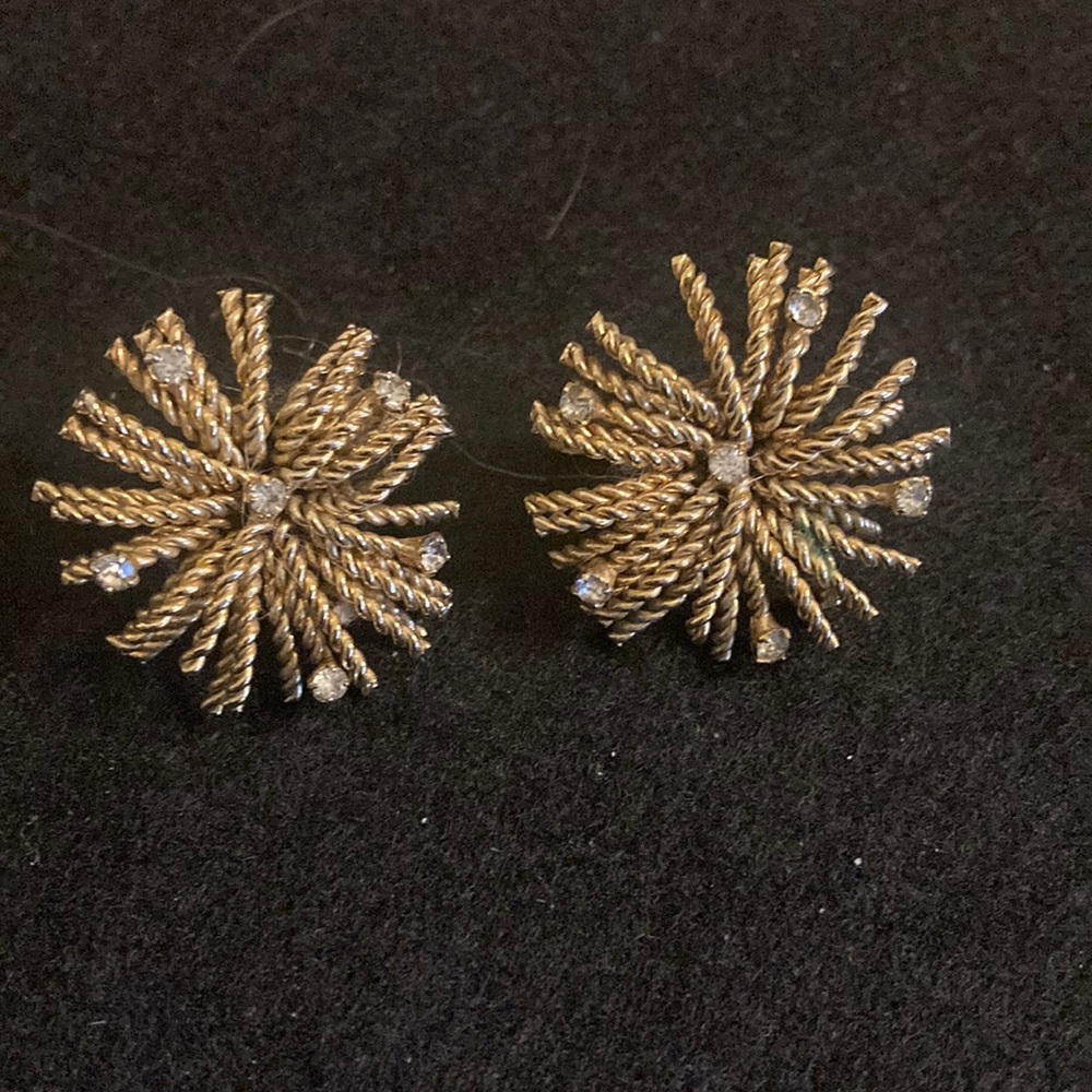 Vintage Bergere Gold and Rhinestone Clip on Earrings.